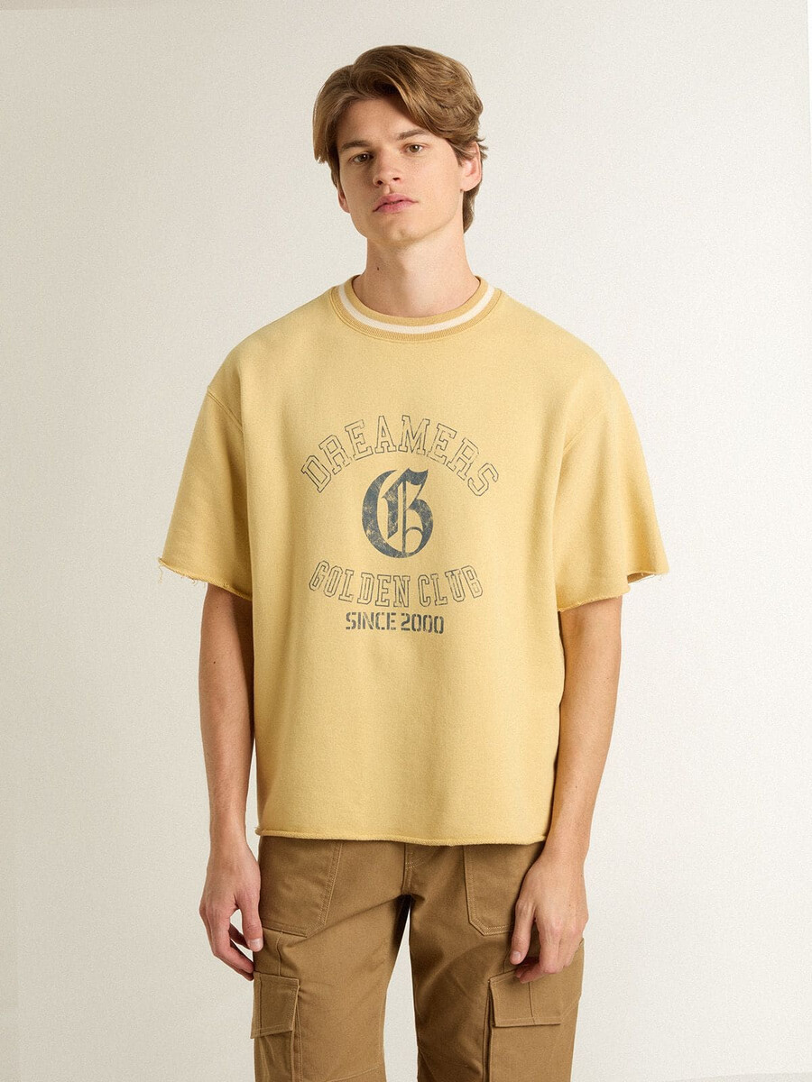 メンズのオーバーサイズイエローコットンtシャツ(ブループリント)