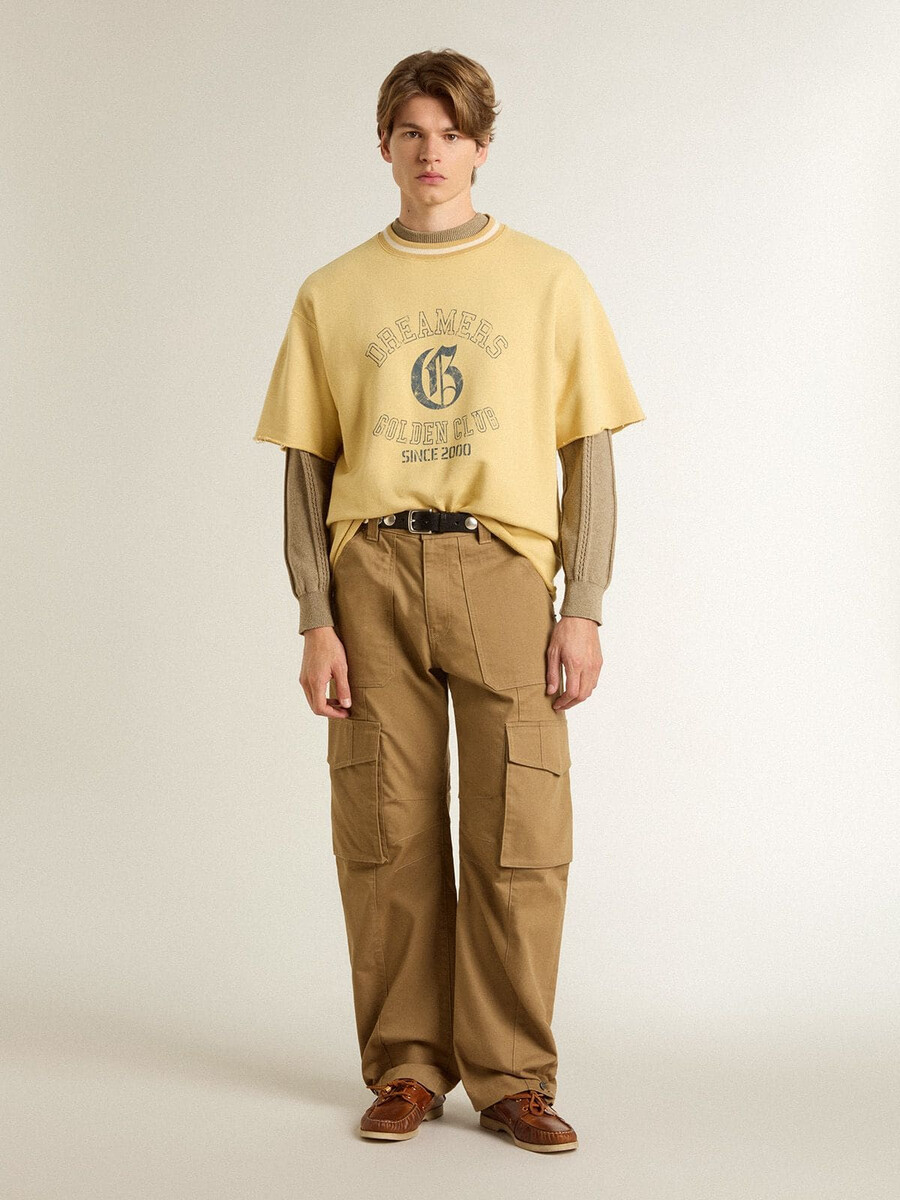 メンズのオーバーサイズイエローコットンtシャツ(ブループリント)