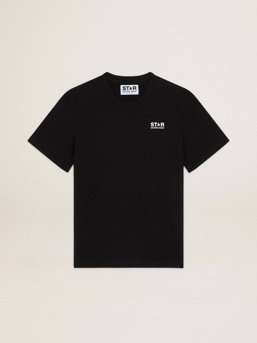 対照的な白いロゴと星が特徴のブラックスターコレクションtシャツ