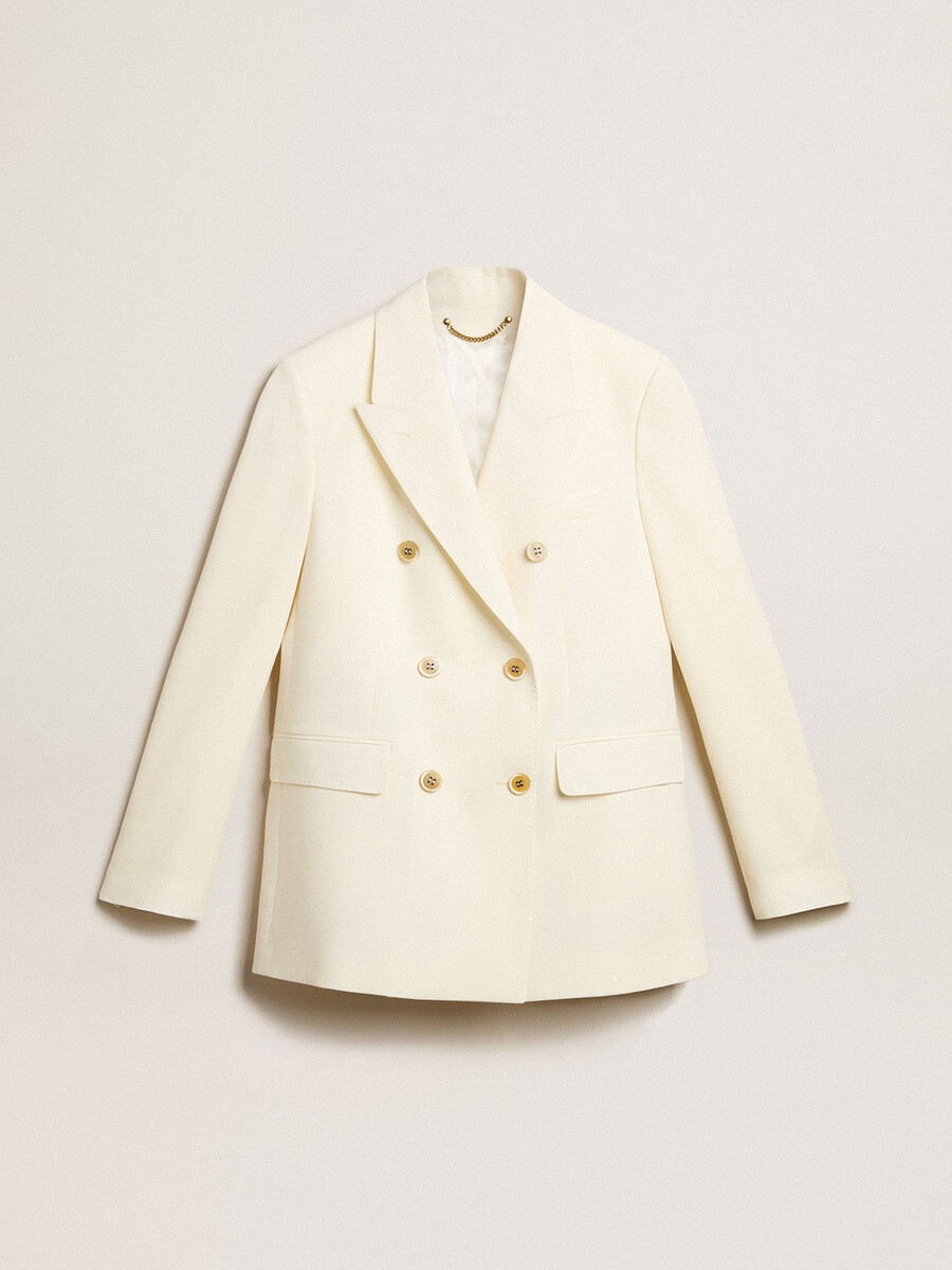 女性用ヴィンテージホワイトダブルブレストブレザー