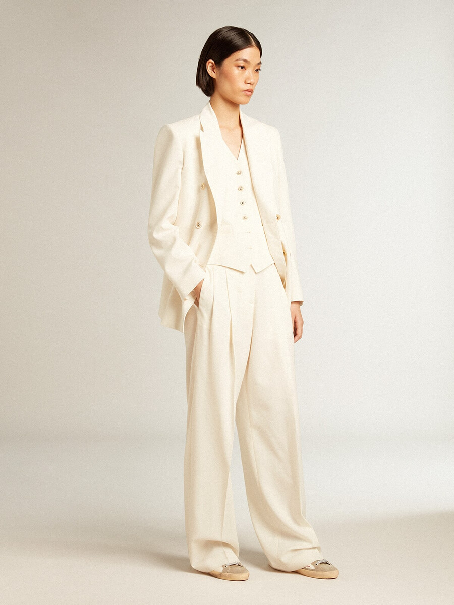 女性用ヴィンテージホワイトダブルブレストブレザー