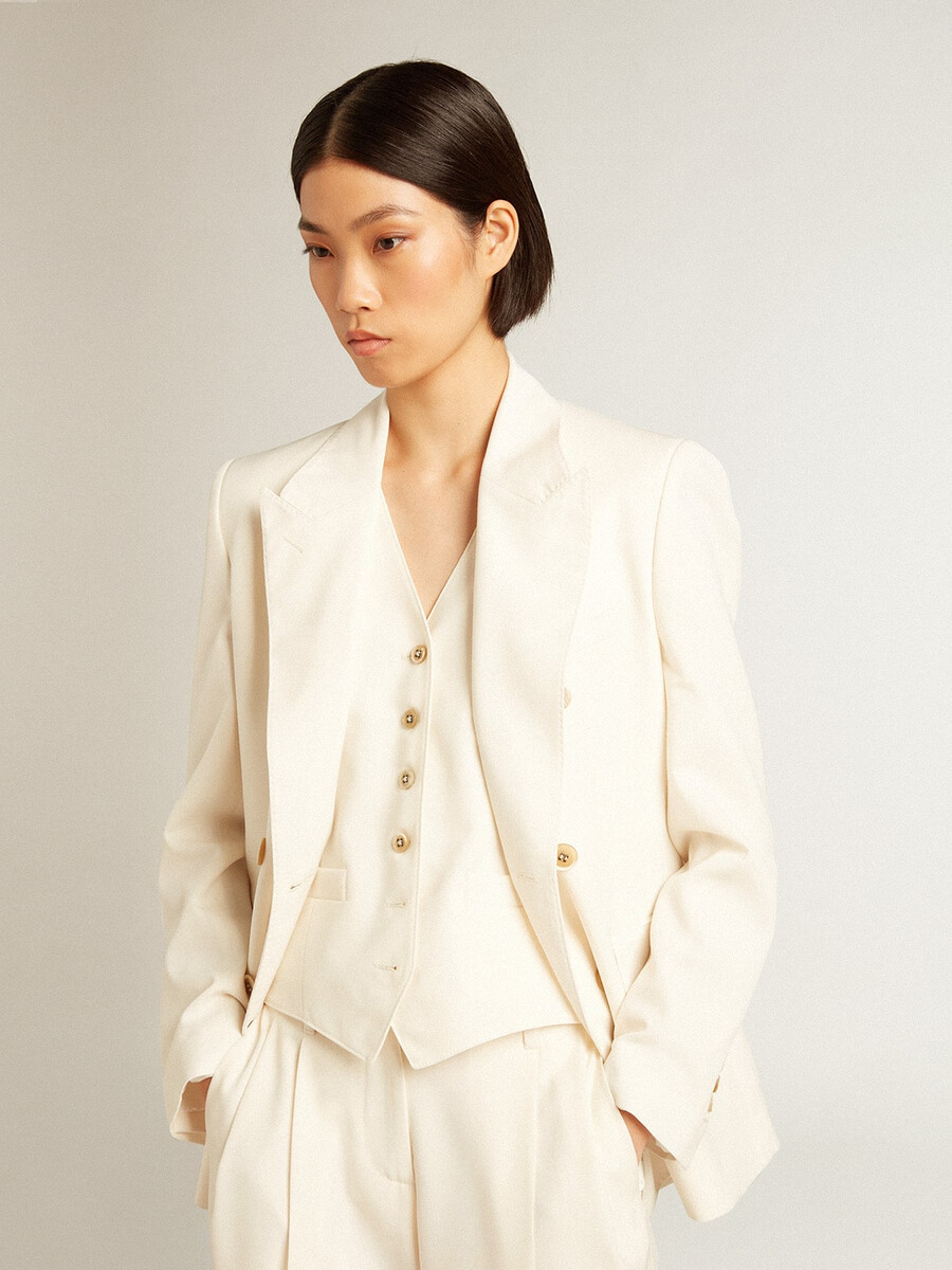 女性用ヴィンテージホワイトダブルブレストブレザー