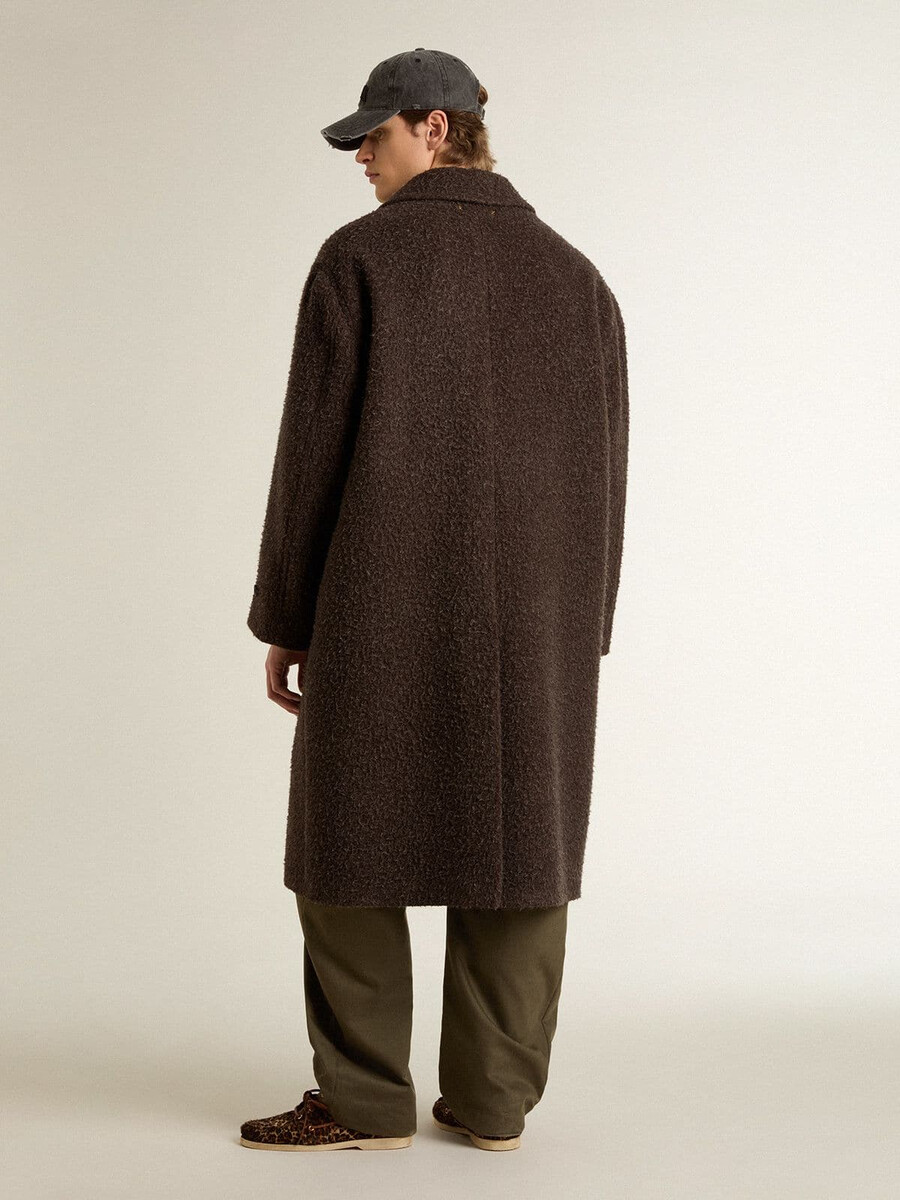 メンズ シングルブレスト ジャーニー コート シワ加工ウール混紡 花柄ピン付き