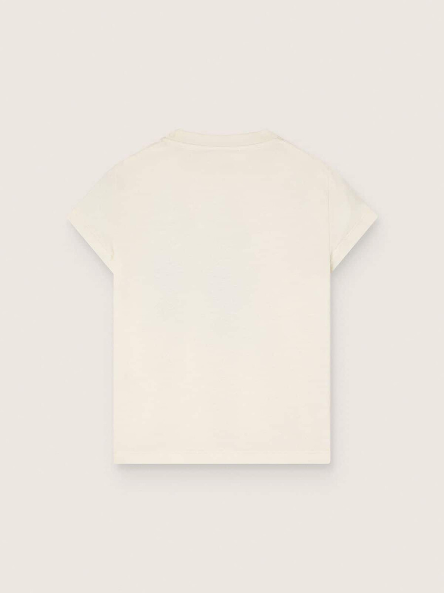 デジタルマスコットプリントとクリスタルアップリケをあしらった白いコットンジャージーのガールズ向けジャーニーtシャツ