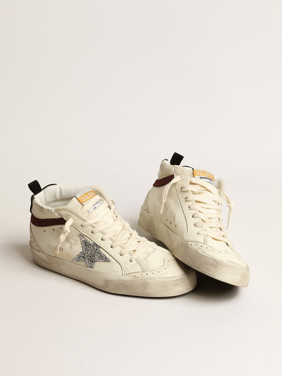 シルバーのグリッタースターをあしらったホワイトナッパレザーのミッドスターltd