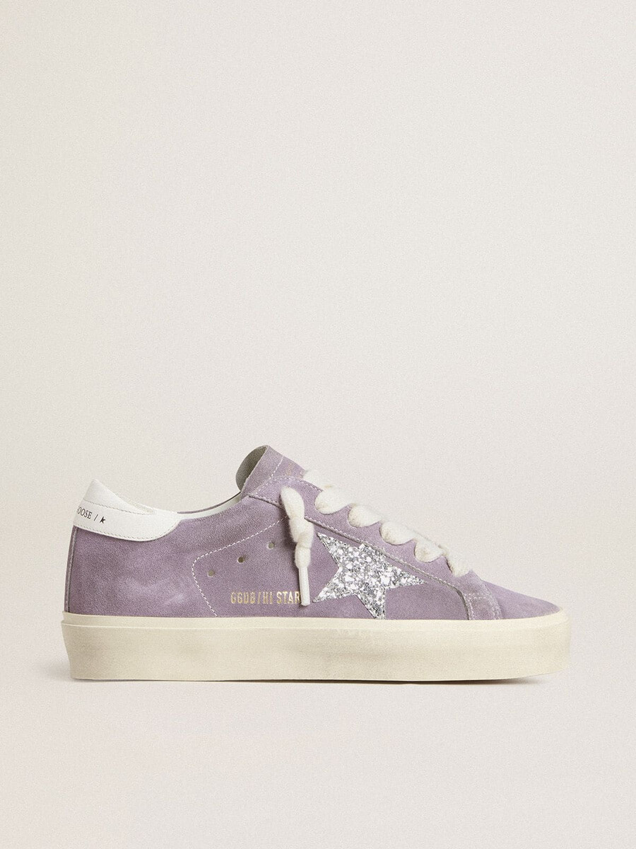 シルバーのグリッタースターをあしらったパープルスエードのレディースhi star