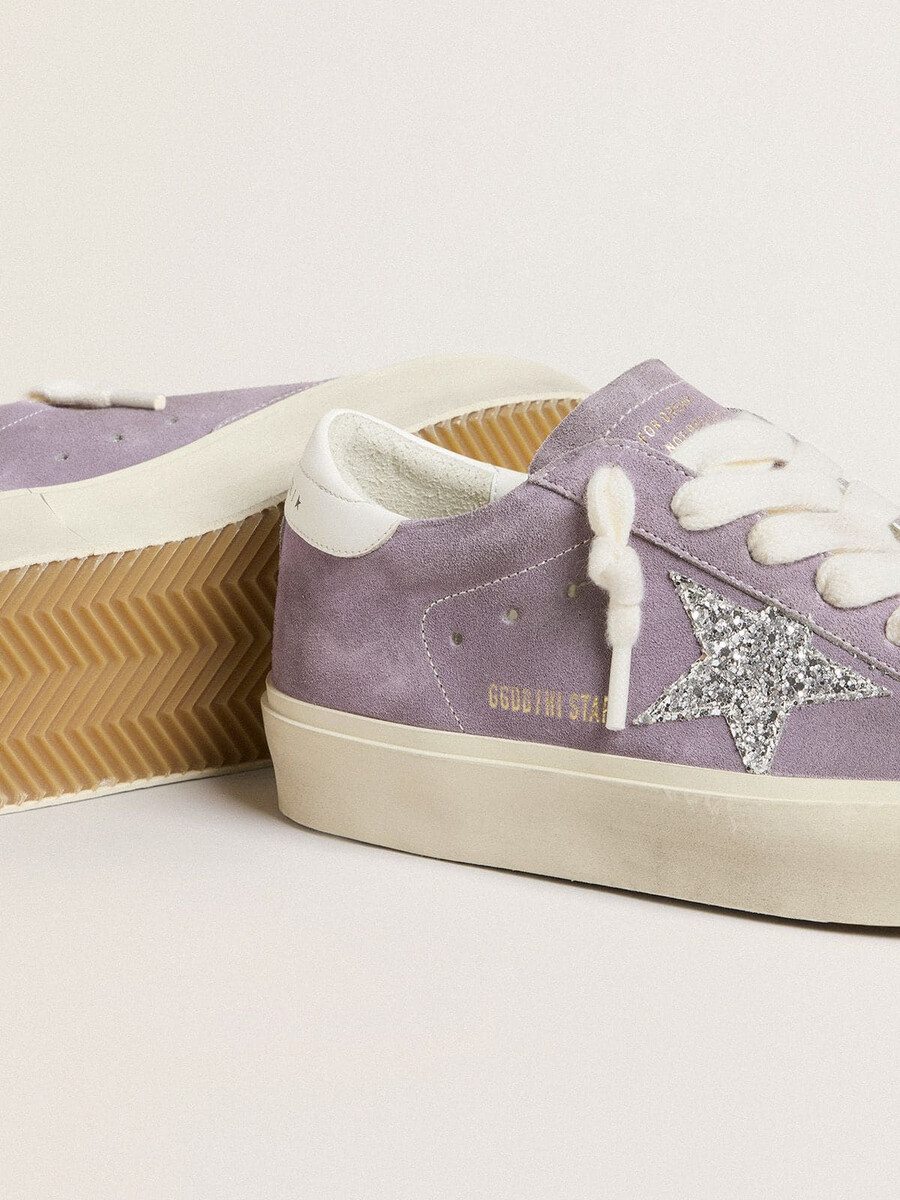 シルバーのグリッタースターをあしらったパープルスエードのレディースhi star
