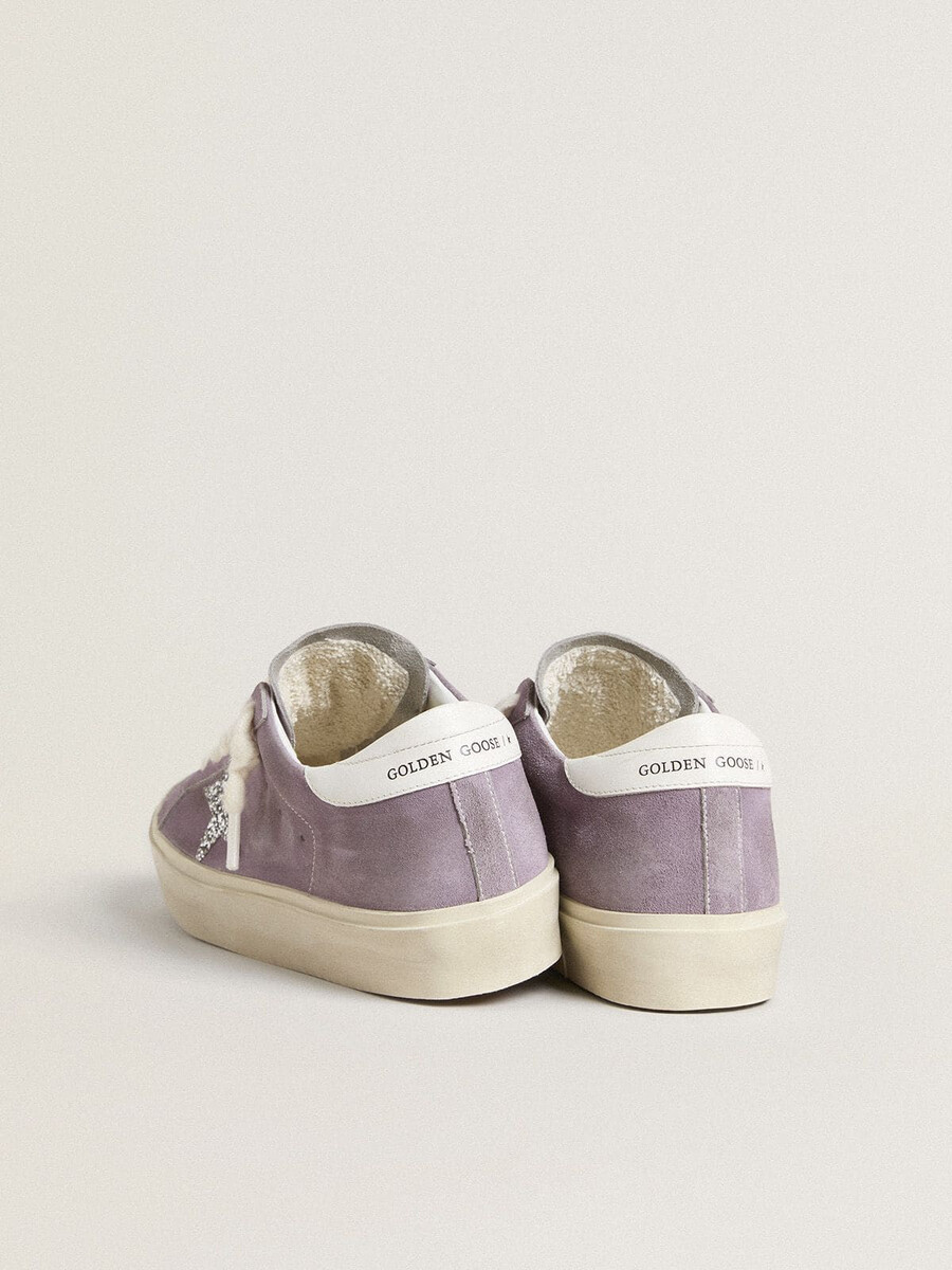 シルバーのグリッタースターをあしらったパープルスエードのレディースhi star
