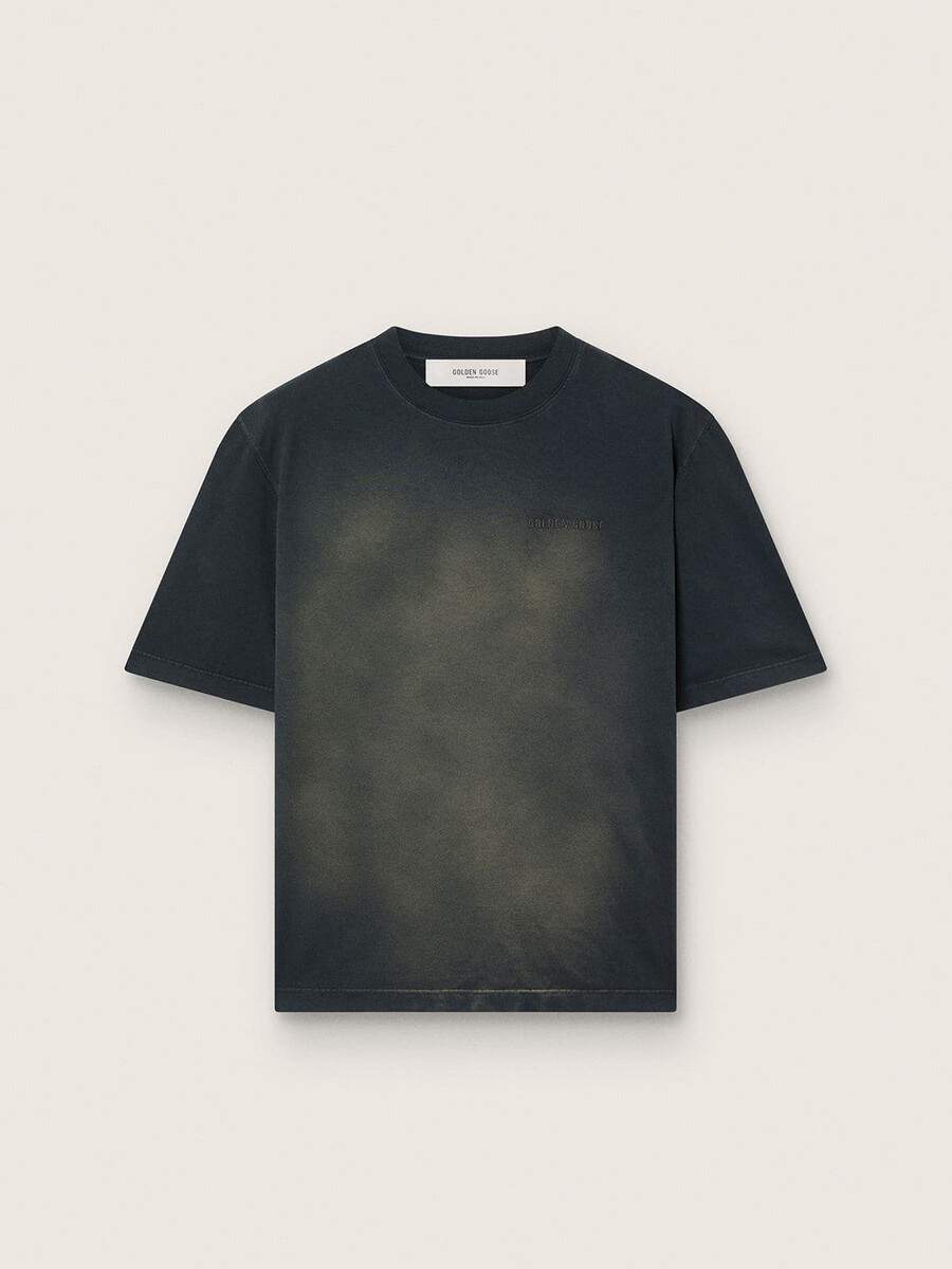 刺繍ロゴ入りブラックコットンジャージーのユニセックスtシャツ