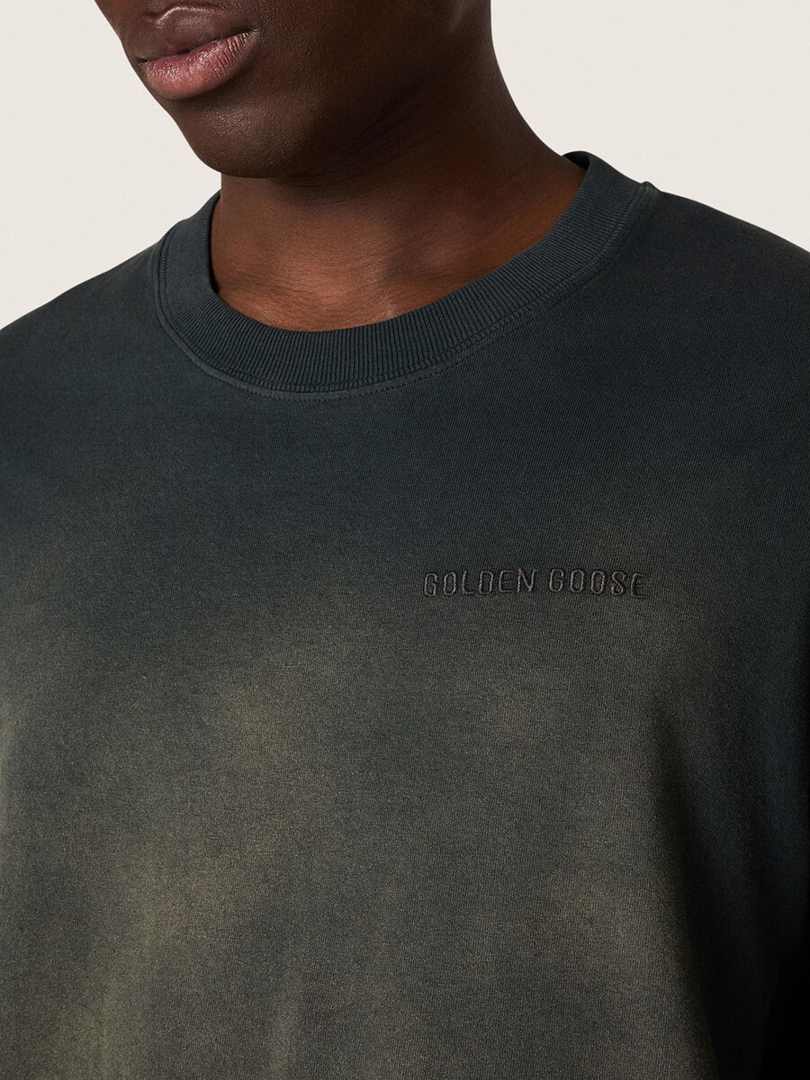 刺繍ロゴ入りブラックコットンジャージーのユニセックスtシャツ