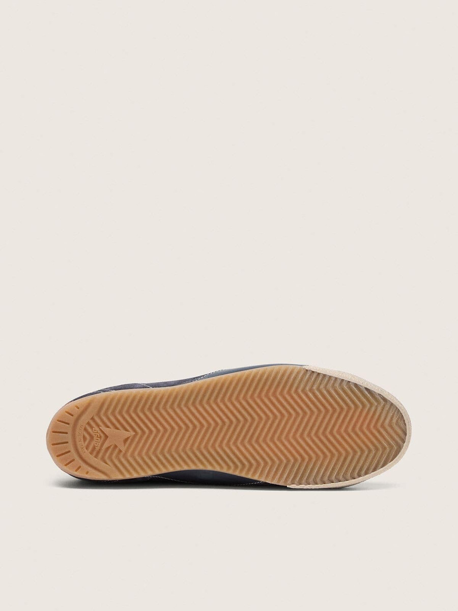 ダークブルーのスエードにホワイトのナッパレザーのスターとヒールタブが付いたレディースのトゥルースター